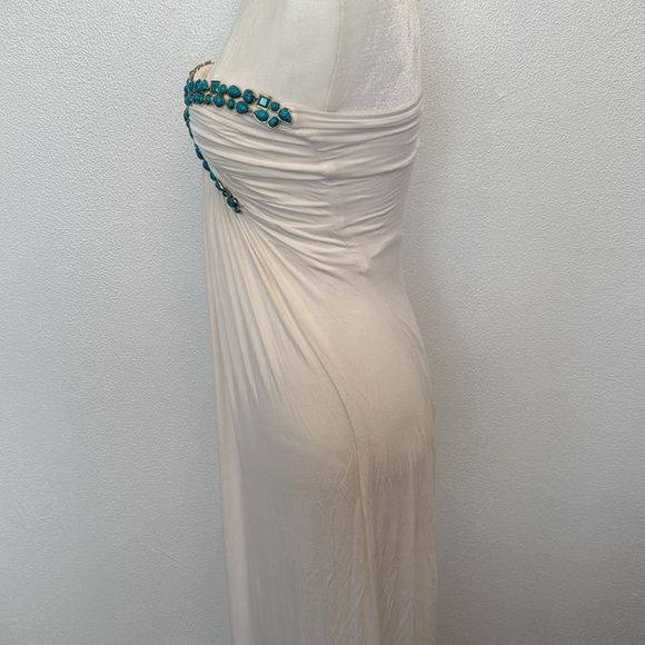 Sky clothing white strapless maxi dress with turquoise stones - Picture 3 of 6